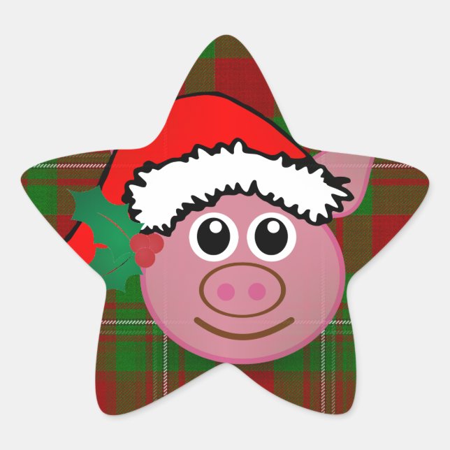 Pegatina En Forma De Estrella cerdo navidad (Anverso)