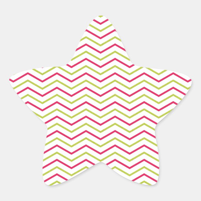 Pegatina En Forma De Estrella Chevron rosa y limón (Anverso)