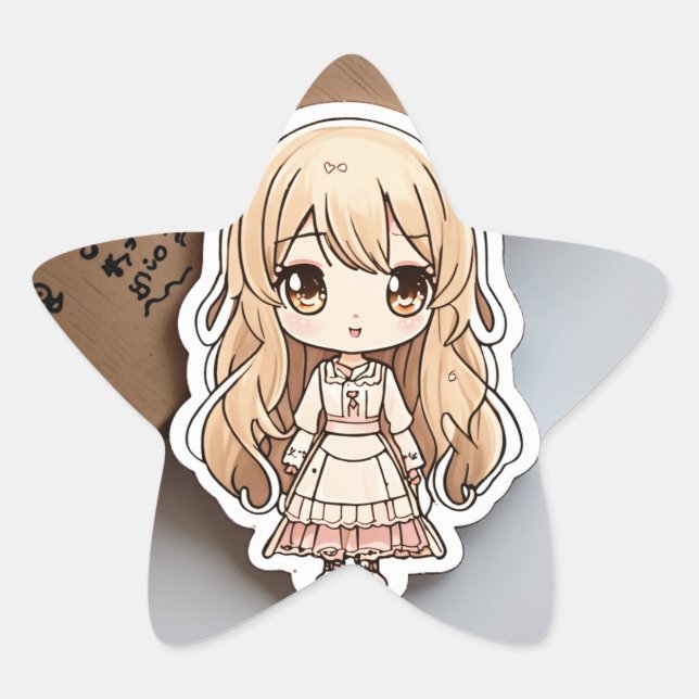 Pegatina En Forma De Estrella Chica blanco lindo Kawaii Personalizado muere Pega (Anverso)