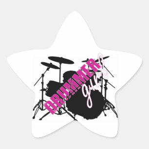 Pegatina En Forma De Estrella Chica de tambores con texto divertido morado y neg