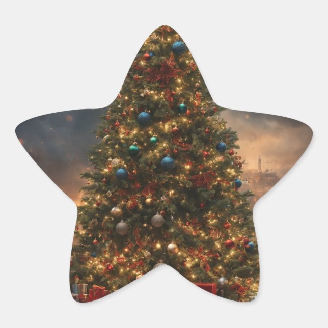 Pegatina En Forma De Estrella Christmas Tree Star Sticker (Anverso)
