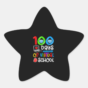Pegatina En Forma De Estrella Cien Días De Escuela Virtual En Línea