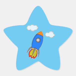 Pegatina En Forma De Estrella Cohetes Espaciales personalizados En Cielo Azul