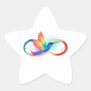 Pegatina En Forma De Estrella Colibrí arcoiris con símbolo Infinity