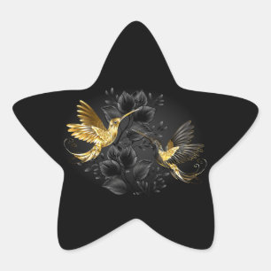 Pegatina En Forma De Estrella Colibrí negro y dorado