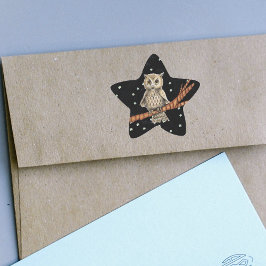 Pegatina En Forma De Estrella Collar de búho marrón vintage de las estrellas de