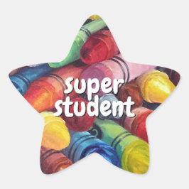Pegatina En Forma De Estrella Colorful Star Crayon Super Student Any Text