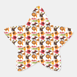 Pegatina En Forma De Estrella Colorido divertido dulce jungla aldea Safari Zool