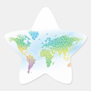 Pegatina En Forma De Estrella Colorido mapa del mundo de los enamorados