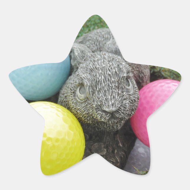 Pegatina En Forma De Estrella Conejo con huevo amarillo azul rosa (Anverso)