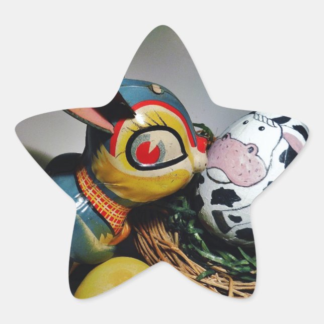 Pegatina En Forma De Estrella Conejo de juguetes y huevo de vaca (Anverso)