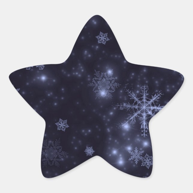 Pegatina En Forma De Estrella Copos de nieve con fondo azul de medianoche (Anverso)