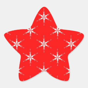 Pegatina En Forma De Estrella Copos De Nieve De Vidrio En Fondo Rojo