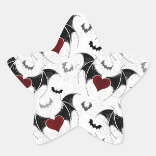 Pegatina En Forma De Estrella Corazón de Halloween con alas de murciélago negras