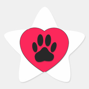 Pegatina En Forma De Estrella Corazón Rojo Con Papas De Perro Impresión
