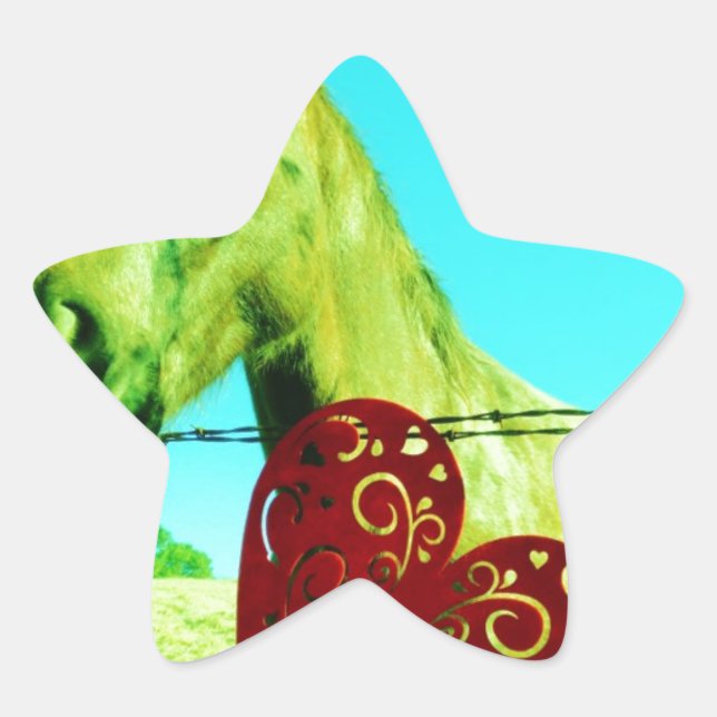 Pegatina En Forma De Estrella Corazón rojo y caballo (Anverso)