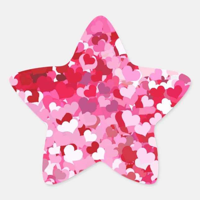 Pegatina En Forma De Estrella Corazones confetti rosadas (Anverso)