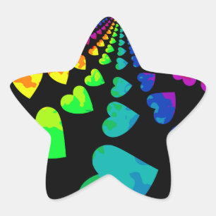 Pegatina En Forma De Estrella Corazones retros del arco iris en negro