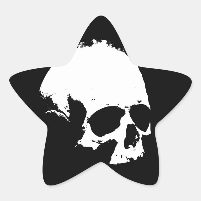 Pegatina En Forma De Estrella Cráneo blanco y negro (Anverso)