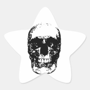 Pegatina En Forma De Estrella Cráneo de arte pop blanco y negro