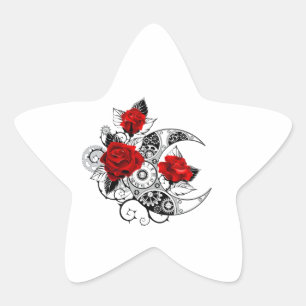Pegatina En Forma De Estrella Creciente Mecánico con Rosas Rojas