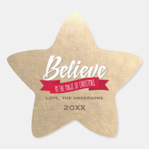 Pegatina En Forma De Estrella Cree en la Magia de Navidad Gold Custom 