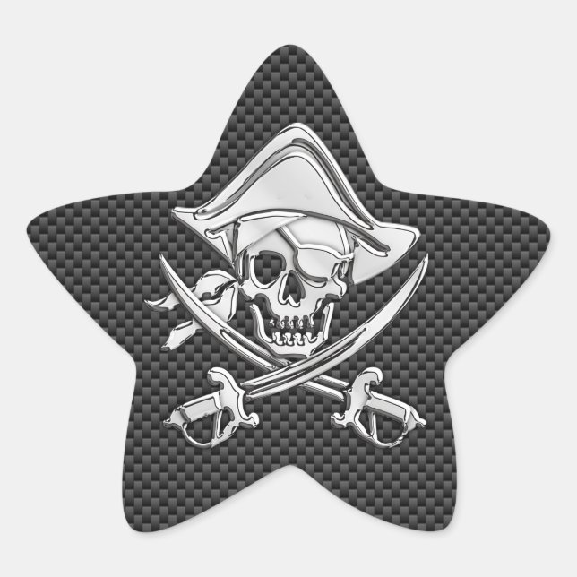 Pegatina En Forma De Estrella Cromado como pirata en fibra de carbono negro (Anverso)
