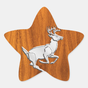 Pegatina En Forma De Estrella Cromo Como Ciervo Corriendo en Impresión de Teca F