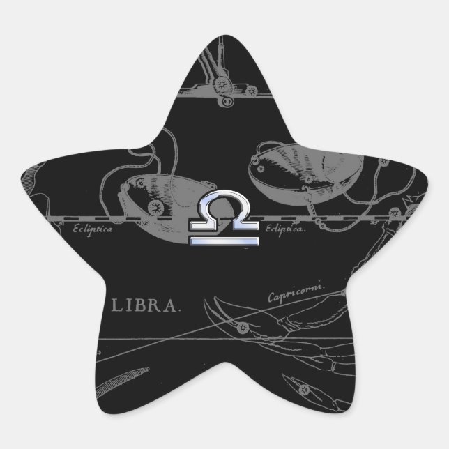 Pegatina En Forma De Estrella Cromo plateado como Rótulo Libra Zodiac en Heveliu (Anverso)