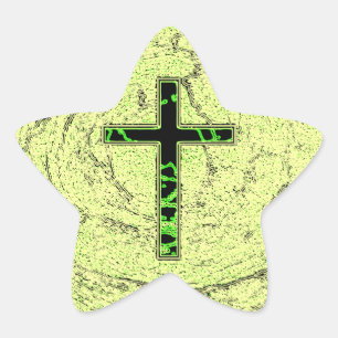 PEGATINA EN FORMA DE ESTRELLA CRUZ NEGRA Y VERDE CON FONDO DE MÁRMOL