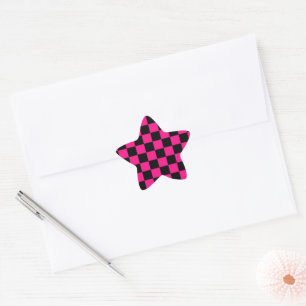 Pegatina En Forma De Estrella Cuadrados a cuadros rosa caliente negro geométrico