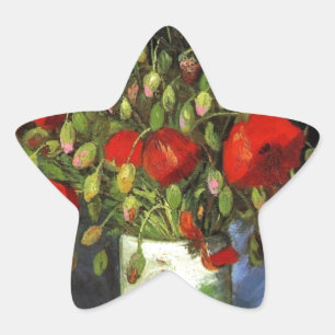Pegatina En Forma De Estrella Cuadro Antiguo de Van Gogh Florero con Flores en F