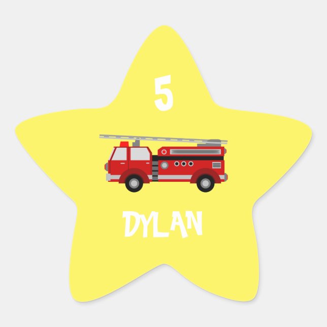 Pegatina En Forma De Estrella Cumpleaños del Fiesta del camión de bomberos (Anverso)
