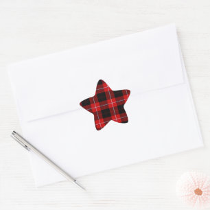 Pegatina En Forma De Estrella Cunningham Tartan Red Black Plaid