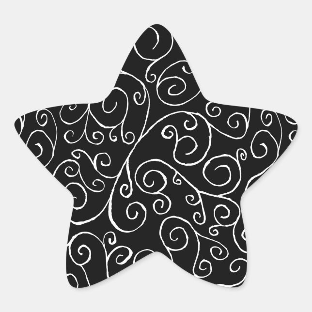 Pegatina En Forma De Estrella Curvas de desplazamiento blancas en negro (Anverso)