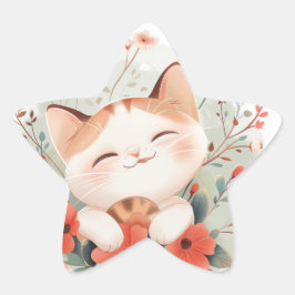 Pegatina En Forma De Estrella Cute Chibi Cat In Flowers Cat Aovers Gift