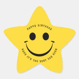 Pegatina En Forma De Estrella Cute Gold Happy Face Cumpleaños