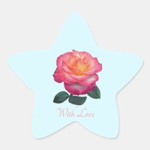Pegatina En Forma De Estrella Cute Pink Rose con Sticker de Amor