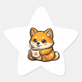 Pegatina En Forma De Estrella Cute Shiba Inu Coffee Star Sticker