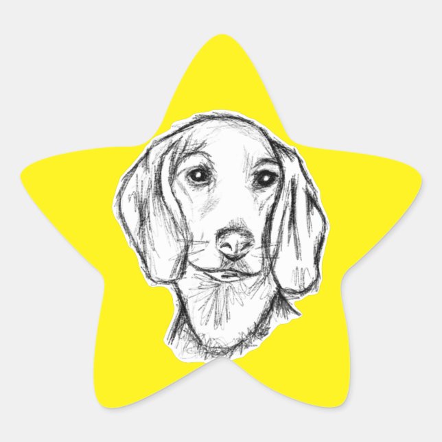 Pegatina En Forma De Estrella dachshund hand drawn sketch black white puppy dog  (Anverso)