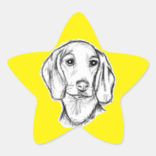 Pegatina En Forma De Estrella dachshund hand drawn sketch black white puppy dog 