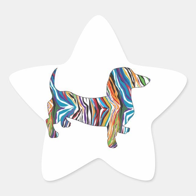 Pegatina En Forma De Estrella Dachshund retro psicodélico (Anverso)