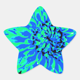 Pegatina En Forma De Estrella dahlias azules y verdes brillantes en tarro de mas