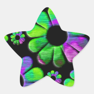 Pegatina En Forma De Estrella Daisy azul violeta verde neón