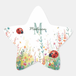 Pegatina En Forma De Estrella Dama de agua de primavera Floral Monograma Flor si