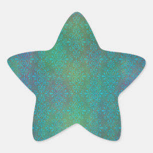 Pegatina En Forma De Estrella Damasco Abstracto Turquesa Multicolor