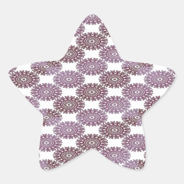 Pegatina En Forma De Estrella Dámaso floral morado sobre blanco (Anverso)