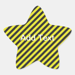 Pegatina En Forma De Estrella Delgado negro y amarillo tira diagonal en el texto