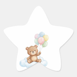 Pegatina En Forma De Estrella Delicioso babero de osito de acuarela con globos