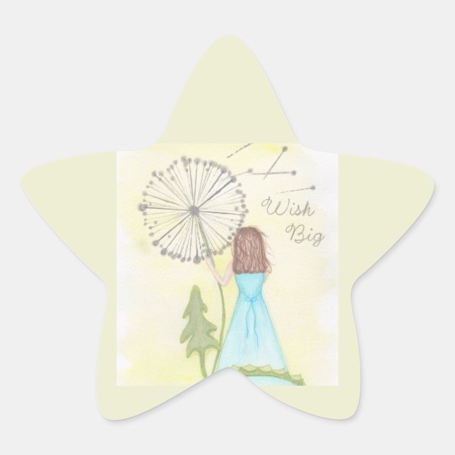 Pegatina En Forma De Estrella Deseos en una niñita de diente de león (Anverso)
